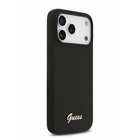 Guess для iPhone 17 Pro чехол Liquid silicone Gold metal logo & Camera Hard Black (MagSafe)