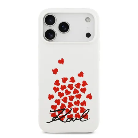 Lagerfeld для iPhone 17 Pro чехол Liquid Silicone Hearts Hard White (MagSafe)