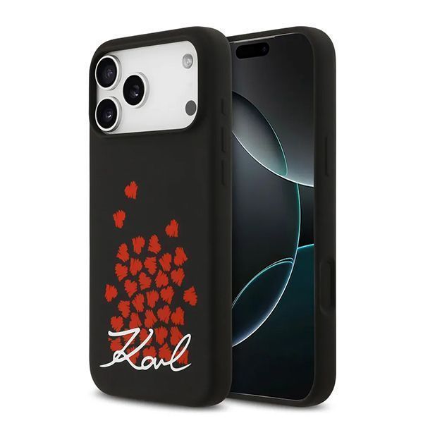Lagerfeld для iPhone 17 Pro Max чехол Liquid Silicone Hearts Hard Black (MagSafe)